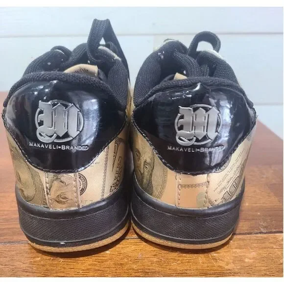 90s Tupac Shakur Makaveli Branded Sneakers Gold Money Hundred Dollar Size 5.5 - Picture 6 of 8